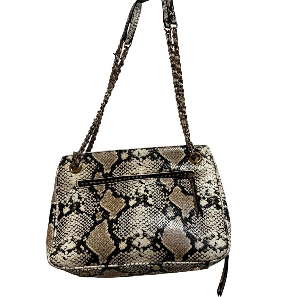 INC Snakeskin Shoulder‎ Tote Purse Bag Gold Chain Strap Neutral Chic work travel